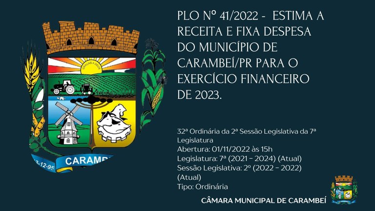 Estima a receita e fixa despesa do Município de Carambeí PR para o