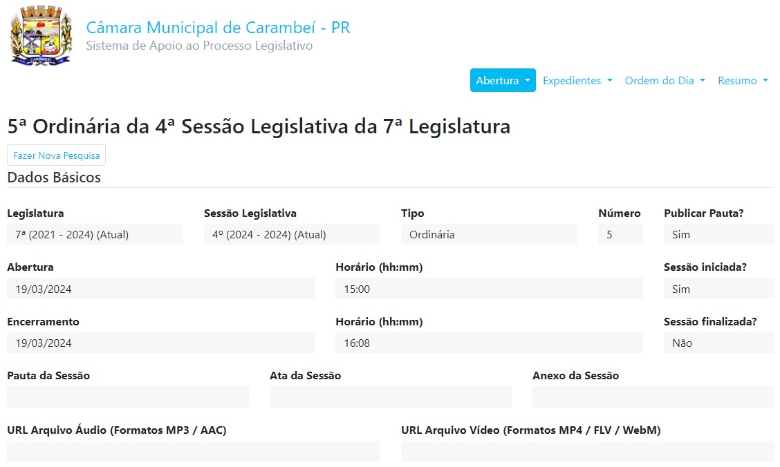 5ª Sessão Ordinária da 7ª Legislatura