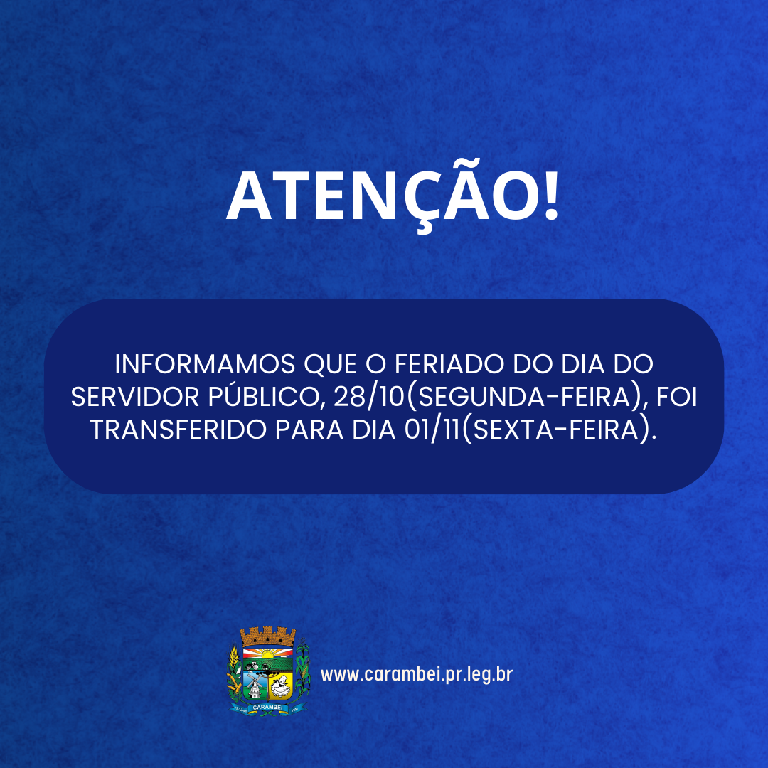 Comunicado: ponto facultativo do dia do servidor será na sexta-feira (01/11)