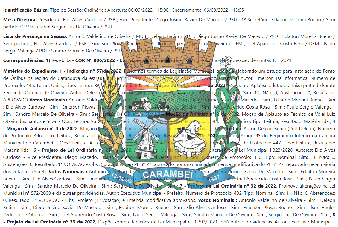 Resultado da 24ª Sessão Ordinária