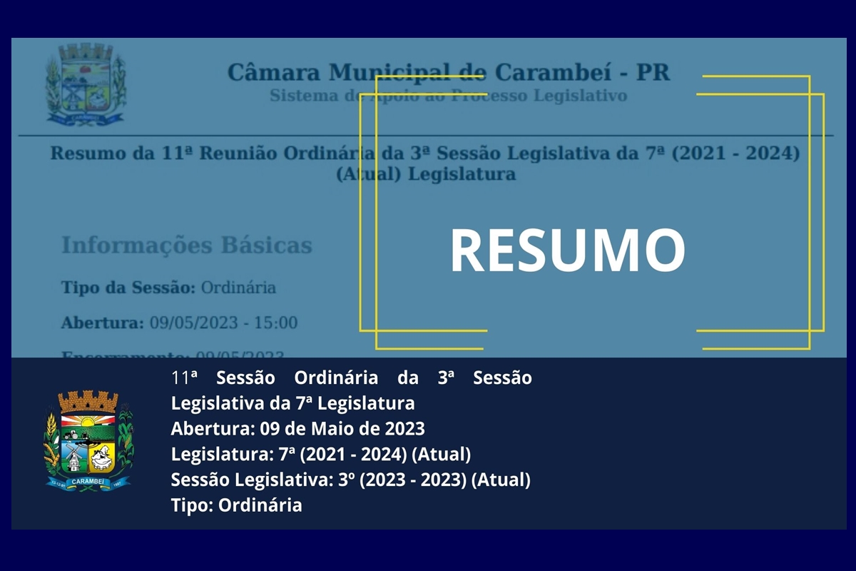 RESUMO DA 11ª SESSÃO ORDINÁRIA